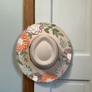Hand painted boho hat — floral wide brim hat — Flower Crown Hat